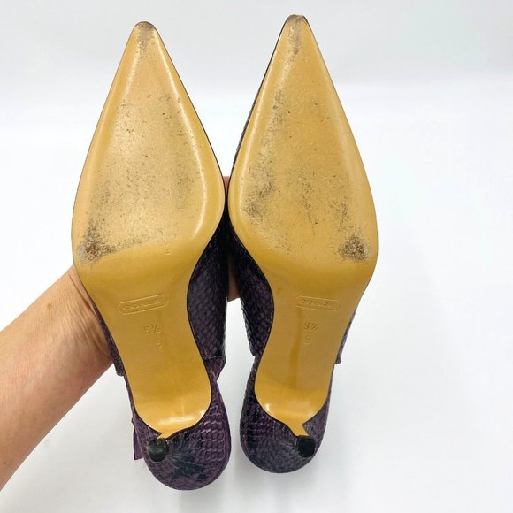 Coach Alena Snakeskin Purple Leather Pointy Slingbacks Heels Womens Size 6.5 B - Picture 9 of 12